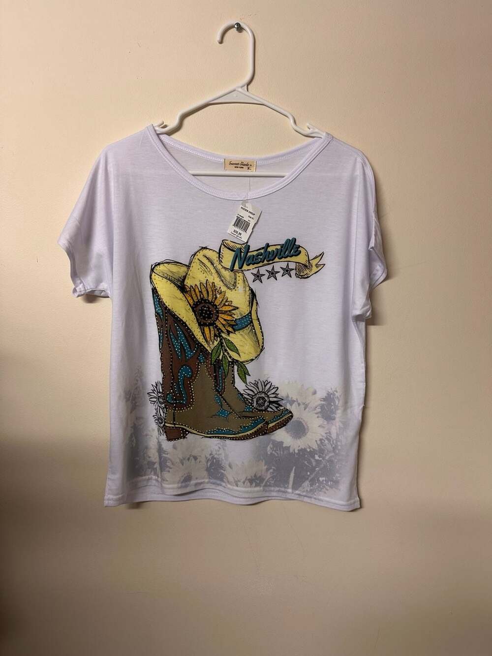 Sweet Gisele Nashville Cowboy Boot & Sunflower Graphic T-Shirt White XL